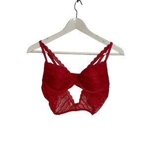 Red Lace Underwire Bralette With Adjustable Straps & Back Clasp Size M #C-6-115-